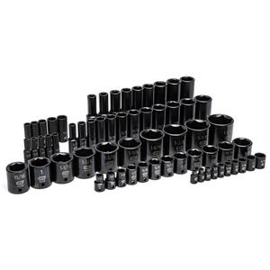 6-Point SAE Impact Socket Set in Foam Storage Tray - Multiple, Impact, Deep/Standard, 63, (63) Variety of 6 Point Sockets, ASME, Full Lifetime (Tools Only), Black Oxide