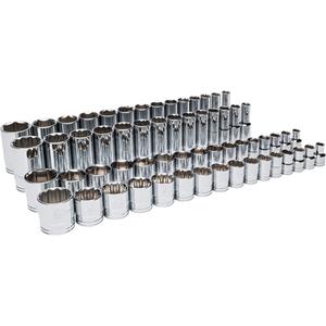 Master SAE Socket Set in Foam Storage Tray - 1/2", Hand/Standard, Deep/Standard, 60, Deep & Standard Sockets 3/8" - 1-1/2", ASME, Full Lifetime, Full Polish Chrome