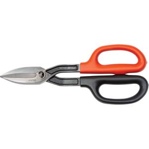 Straight Pattern Tinner Snips - 2", 10-7/20", Rings, Rawhide & Black, Straight, Polished, Cushion Grip, Light Steel, Vinyl