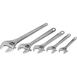 Chrome Wrench Set - 5, Imperial and Metric, Adjustable, 6"; 8"; 10"; 12"; 15", Limited Lifetime
