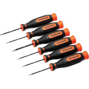 Diamond Tip Precision Screwdriver Set - 6, Non Magnetic, Phillips® #00x2" & #0x2"; Slotted 1/16"x2", 5/64"x2", 3/32"x2", & 1/8"x2", ASME, Rawhide & Black, Dual Material