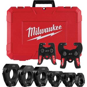 IPS-P Pivoting Press Ring Kit for M18™ FORCE LOGIC™ Press Tools - (1) 1/2" IPS-P Pivoting Press Ring for M18™ & M12™ FORCE LOGIC™ Press Tools; (1) 3/4" IPS-P Pivoting Press Ring for M18™ & M12™ FORCE LOGIC™ Press Tools; (1) 1" IPS-P Pivoting Press Ring for M18™ & M12™ FORCE LOGIC™ Press Tools; (1) 1-1/4" IPS-P Pivoting Press Ring for M18™ FORCE LOGIC™ Press Tools; (1) 1-1/2" IPS-P Pivoting Press Ring for M18™ FORCE LOGIC™ Press Tools; (1) 2" IPS-P Pivoting Press Ring for M18™ FORCE LOGIC™ Press Tools; (1) X4 Ring Jaw for M18™ FORCE LOGIC™ Press Tools; (1) X5 Ring Jaw for M18™ FORCE LOGIC™ Press Tools; (1) Hard Carrying Case