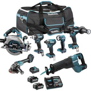 XGT Brushless 7-Tool Combo Kit - 40 V, Lithium-Ion, 40Vmax XGT Brushless 1/2" Hammer Drill-Driver (HP001GZ), 40Vmax XGT Brushless 1/4" Impact Driver (TD003GZ), 40Vmax XGT Brushless 5" Angle Grinder w/Thumb Switch (GA005GZ)