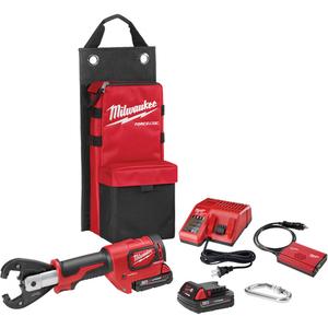M18™ FORCE LOGIC™ 6T Utility Crimper Kit with Kearney Grooves - 18 V, Lithium-Ion, Inline, 350°, (1) M18™ & M12™ Multi-Voltage Charger(48-59-1812), (2) M18™ REDLITHIUM™ CP2.0 Battery(48-11-1820), (1) Carabineer
