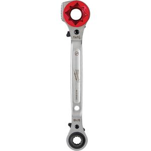 Lineman's 5-in-1 Ratcheting Wrench with Milled Strike Face - 11-1/4", 3/4"/1"/1-1/8", Ergonomic, Forged Steel, 2.1", 2.17"