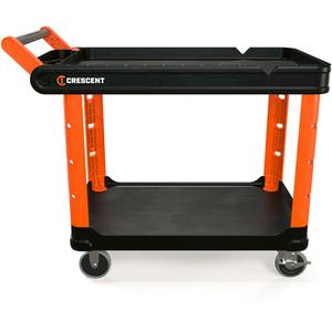 RAILWORKS 2-Shelf Industrial Utility Cart with 5" Hard Casters - Black/Orange, 47", 24-1/2", 34", 250 lbs., 21.7", Thermoplastic Rubber (TPR), 5" dia. x 1" W
