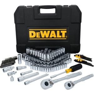 TOUGHSERIES™ 3 Drive Mechanics Tool Set - 182, (2) 3/8" & 1/2" 144T Ratchets; (17) 1/4" 6pt Standard Sockets MM/SAE; (37) 3/8" 6pt Standard & Deep Sockets MM/SAE; (34) 1/2" 6pt Standard & Deep Sockets MM/SAE; (1) 3/8" Dr. 5/8" Spark Plug Socket; (1) 1/4" Dr. Adapter; (1) Bit Driver; (2) 3/8" & 1/2" Universal Joints; (4) Extension Bars; (28) Hex Key MM/SAE; (55) Screwdriver Bits