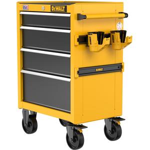 Heavy-Duty Rolling Tool Chest - 4, Yellow, 26", (1) Rolling Cabinet; (1) Top Mat; (4) Drawer Liners; (2) Metal Rails; (2) Power Tool Holsters; (2) Keys, Organization, Storage, 10 Year Limited