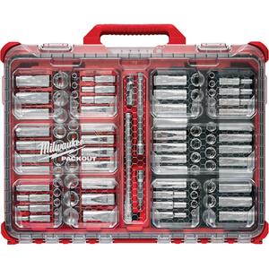 Metric/SAE Ratchet & Socket Set with PACKOUT™ Low-Profile Organizer - 3/8", Hand/Standard, 19.46", 98, Chrome Vanadium Steel, 32.76", 5"