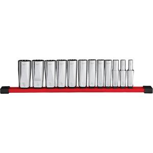 12-Point Deep Well SAE Socket Set - 3/8", Hand/Standard, 14.12", 12, Chrome Vanadium Steel, 3.1", 1.46"