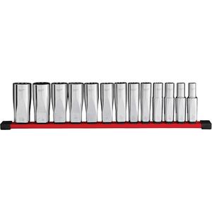 12-Point Deep Well SAE Socket Set - 1/2", Hand/Standard, 16.6", 13, Chrome Vanadium Steel, 3.67", 1.46"