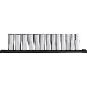 12-Point Deep Well Metric Socket Set - 1/2", Hand/Standard, 16.6", 13, Chrome Vanadium Steel, 3.67", 1.46"