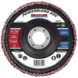 POWERBLEND EDG Curved Edge Flap Disc - CG60, 5", 7/8", Ceramic, 27, 12,200 RPM, Stainless Steel, Steel, Fibreglass