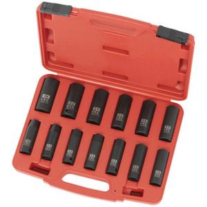 IPS-1312DM Metric Socket Set - 1/2", Impact, Deep, 13, 10 mm; 11 mm; 12 mm; 13 mm; 14 mm; 15 mm; 16 mm; 17 mm; 18 mm; 19 mm; 21 mm; 22 mm; 24 mm, ANSI, GGG-W-660A, Black Phosphate, Chrome Molybdenum