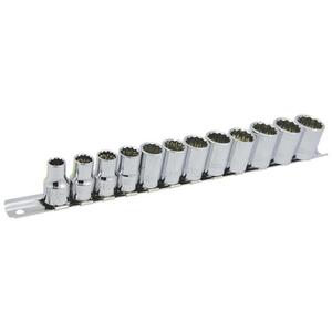 SS3812M-12 12-Point Metric Socket Set - 3/8", Hand/Standard, Standard, 12, 10 mm; 11 mm; 12 mm; 13 mm; 14 mm; 15 mm; 16 mm; 17 mm; 18 mm; 19 mm; 8 mm; 9 mm; Socket rail, Chrome Vanadium