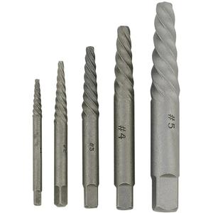 JSSE-5S Spiral-Type Screw Extractor Set - Alloy Steel, Screw extractors suitable for 1/8” – 3/4” (M3 – M19), 1/8 - 1/4"; 1/4 - 5/16"; 5/16 - 7/16"; 7/16 - 9/16"; 9/16 - 3/4", 1/16" Drill Size; 7/64" Drill Size; 5/32" Drill Size; 7/32" Drill Size; 17/64" Drill Size