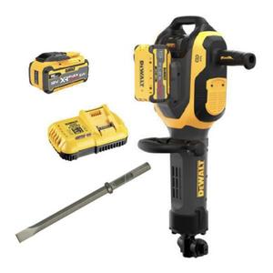 60V MAX* Brushless 41 lbs. Cordless Demolition Hammer - 1-1/8" Hex., (1) DCH966Z2K 60V MAX* Demolition Hammer; (2) DCB615 20V/60V MAX* FLEXVOLT® 15 Ah Batteries; (1) DCB1112 Charger; (1) Transport Cart; (1) DWA5961 Scaling Chisel; (1) DWA5962 Flat Self-Sharpening Chisel; (1) DWA5960 Bull Point Self-Sharpening Chisel