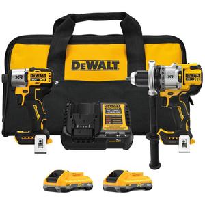 MAX* XR® 3-Speed Hammer Drill & Impact Driver 2-Tool Combo Kit with XR POWERPACK™ Batteries - 20 V, Lithium-Ion, (1) DCD1007 20V MAX* XR® Brushless Cordless 1/2 in. 3-Speed Hammer Drill; (1) DCF845 20V MAX* XR® 3-Speed 1/4 in. Impact Driver; (2) DCB2104 20V MAX* XR® POWERPACK™ 4Ah Batteries; (1) Charger; (1) Side Handle; (2) Belt Hooks; (1) Kit Bag