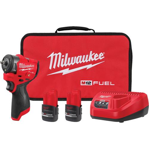 M12 FUEL™ Subcompact Impact Wrench with Friction Ring Kit - 12 V, 3/8", Lithium-Ion, 0 - 3600, 225 ft-lbs, Tool, 2 Batteries & Charger
