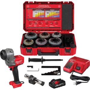 M18 FUEL™ Covered Conductor Cable Stripper Kit with Adjustable Bushings - 18 V, Lithium-Ion, 0.5" - 2.1", (1) M18 FUEL™ Covered Conductor Cable Stripper 2937-20; (1) M18™ REDLITHIUM™ HIGH OUTPUT™ CP3.0 Battery 48-11-1835; (1) M18™ & M12™ Multi-Voltage Charger 48-59-1812; (1) Adjustable Bushing Replacement Blade for M18 FUEL™ Covered Conductor Cable Stripper 49-16-2937; (1) 0.5" - 0.7" Adjustable Bushing for M18 FUEL™ Covered Conductor Cable Stripper 49-16-B078; (1) 0.7" - 1" Adjustable Bushing for M18 FUEL™ Covered Conductor Cable Stripper 49-16-B103; (1) 1.6" - 1.8" Adjustable Bushing for M18 FUEL™ Covered Conductor Cable Stripper 49-16-B187; (1) 1.8" - 2.1" Adjustable Bushing for M18 FUEL™ Covered Conductor Cable Stripper 49-16-B215; (1) Depth Gauge; (1) Allen Key; (1) Side Handle