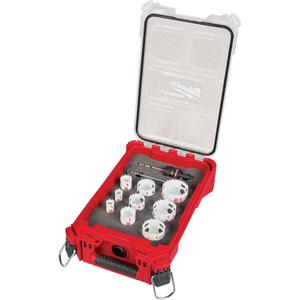 QUIK LOK™ HOLE DOZER™ Bi-Metal Kit with PACKOUT™ Compact Organizer - 12, (1) 5PC 7/16" QUIK-LOK™ Arbor Set 49-56-7555; (2)High Speed Steel Pilot Bit 1/4" x 4" 49-56-8000; (1) 3/4" HOLE DOZER™ Bi-Metal Hole Saw 49-56-9605; (1) 7/8" HOLE DOZER™ Bi-Metal Hole Saw 49-56-9607; (1) 1-1/8" HOLE DOZER™ Bi-Metal Hole Saw 49-56-9611; (1) 1-3/8" HOLE DOZER™ Bi-Metal Hole Saw 49-56-9615; (1) 1-1/2" HOLE DOZER™ Bi-Metal Hole Saw 49-56-9617; (1) 1-3/4" HOLE DOZER™ Bi-Metal Hole Saw 49-56-9621; (1) 2" HOLE DOZER™ Bi-Metal Hole Saw 49-56-9624; (1) 2-1/8" HOLE DOZER™ Bi-Metal Hole Saw 49-56-9626; (1) 2-1/2" HOLE DOZER™ Bi-Metal Hole Saw 49-56-9631; (1) PACKOUT™ Compact Organizer 48-22-8435