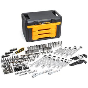 Mechanics Tool Set in 3 Drawer Storage Box - 232, Full Lifetime, 1/4" Standard Sockets: 5/32", 3/16", 7/32", 1/4", 9/32", 5/16", 11/32", 3/8", 7/16", 1/2", 9/16", 4mm, 5mm, 6mm, 7mm, 8mm, 9mm, 10mm, 11mm