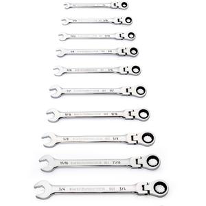 90-Tooth 12 Point SAE Wrench Set - 10, Imperial, Flex Head/Ratcheting Combination, Full Lifetime, 1/4"; 5/16"; 11/32"; 3/8"; 7/16"; 1/2"; 9/16"; 5/8"; 11/16"; 3/4"