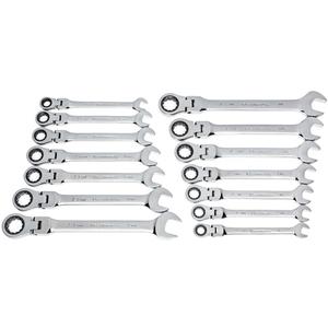 72-Tooth 12 Point Wrench Set - 14, Imperial and Metric, Flex Head/Ratcheting Combination, Full Lifetime, 3/8"; 7/16"; 1/2"; 9/16"; 5/8"; 11/16"; 3/4"; 10mm; 12mm; 13mm; 14mm; 15mm; 17mm; 19mm