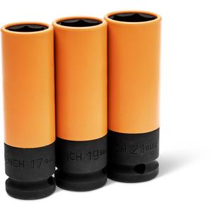 Metric High-Strength Wheel Protector Socket Set - 1/2", Impact, Deep, 3, Full Lifetime, 17mm; 19mm; 21mm