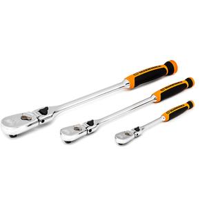 1/4", 3/8" & 1/2" Drive 90-Tooth Dual Material Locking Ratchet Set - 3, Imperial, Ratchet/Flex Head, Full Lifetime