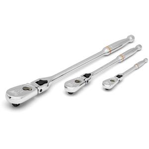 1/4", 3/8" & 1/2" Drive 90-Tooth Locking  Teardrop Ratchet Set - 3, Imperial, Ratchet/Flex Head, Full Lifetime