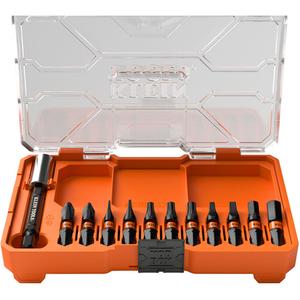 Slim ProFlex Impact Bit Set - 12 Pcs., Magnetic, 3/16'', 1/4'', #1, #2 Phillips; 3/16'', 1/4'' Slotted; T15, T20, T25 TORX®; #1, #2 Square; 3/16'', 1/4'' Hex, S2 Tool Steel, Titanium Nitride
