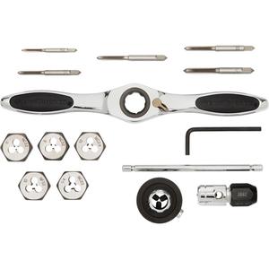 SAE Ratcheting Tap & Die Set - 15, Range of Common SAE Sizes; Medium Ratcheting T-Wrench; Small Tap Adapter; Medium Hex Die Adapter; Injection Molded Case