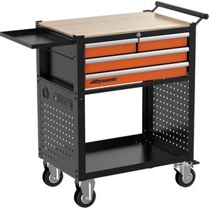 Utility Cart - 4, Black/Orange, 17” (w) x 10” (d) x 1” (h), 77 lbs. bearing slides on each drawer