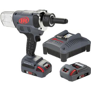 Cordless Blind Rivet Tool Kit - 20 V, Lithium-Ion, 1/4", 1", Aluminum/Steel/Stainless Steel, 4500 lbs., (5) Nose Pieces: 3/32", 1/8", 5/32", 3/16", 1/4"; (2) 2.5Ah Batteries; Charger, 12", 2.75", 9.5"