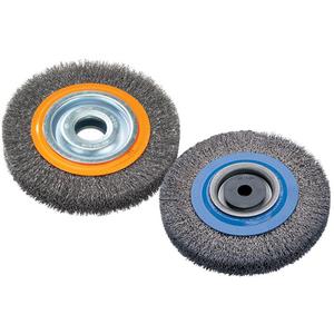 Crimped Wire Bench Wheel Brush - 8", 3/4", 0.0118", Steel, 1-1/4"