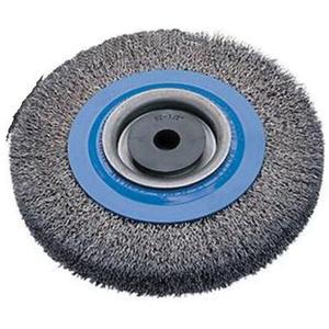Crimped Wire Bench Wheel Brush - 6", 7/8", 0.0118", Stainless Steel/Aluminum, 1/2" - 1-1/4"