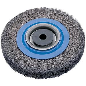 Crimped Wire Bench Wheel Brush - 8", 3/4", 0.0118", Stainless Steel/Aluminum, 1/2" - 1/4"