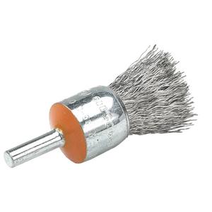 Mounted End Brush with Crimped Wires - 1/2", 0.01", Stainless Steel/Aluminum, 1/4", 25000