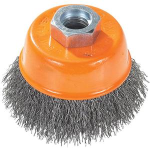 Crimped Wire Cup Brush with Ring - 3", 0.0118", Steel, 5/8"-11, 12000