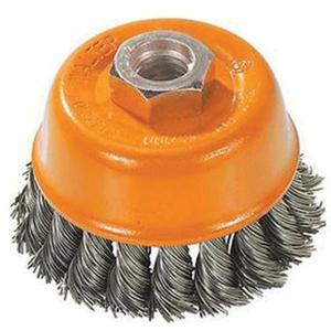 Knot-Twisted Wire Cup Brush - 3", 0.015", Steel, M10x1.25, 12000