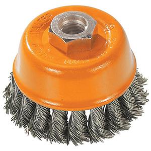 Knot-Twisted Wire Cup Brush - 3", 0.015", Steel, M10x1.5, 12000