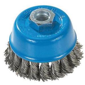 Knot-Twisted Wire Cup Brush - 3", 0.015", Stainless Steel/Aluminum, M10x1.25, 12000