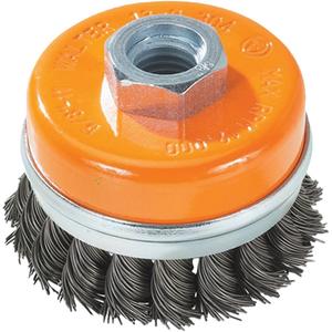 Knot-Twisted Wire Cup Brush - 5", 1/2", 0.02", Steel, 5/8"-11, 8,600
