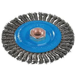 Stringer Bead Knotted Wire Brush - 4", 3/16", 0.02", Stainless Steel/Aluminum, 5/8"-11, 9000