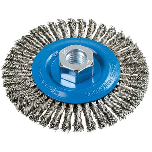 Stringer Bead Knotted Wire Brush - 4-1/2", 3/16", 0.02", Stainless Steel/Aluminum, 5/8"-11, 15000