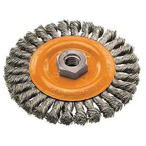 Wide Knotted Wire Wheel Brush - 4", 1/4", 0.02", Steel, 5/8"-11, 20000