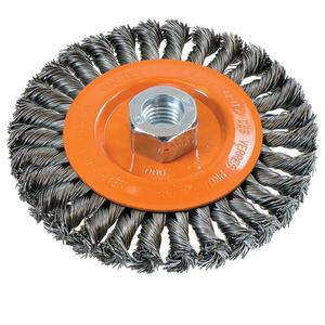 Wide Knotted Wire Wheel Brush - 5", 3/8", 0.02", Steel, 5/8"-11, 15000