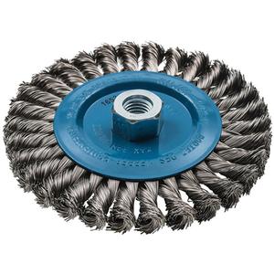 Wide Knotted Wire Wheel Brush - 6", 3/8", 0.02", Stainless Steel/Aluminum, 5/8"-11, 10000