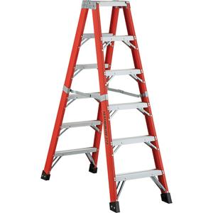 6600 AA Series Industrial Extra Heavy-Duty 2-Way Stepladders - 4', 6', 8', 10', 12', Fibreglass, 375 lbs., 21.25", 37.87", 1AA, 1AA, 19 lbs., 23", 45"